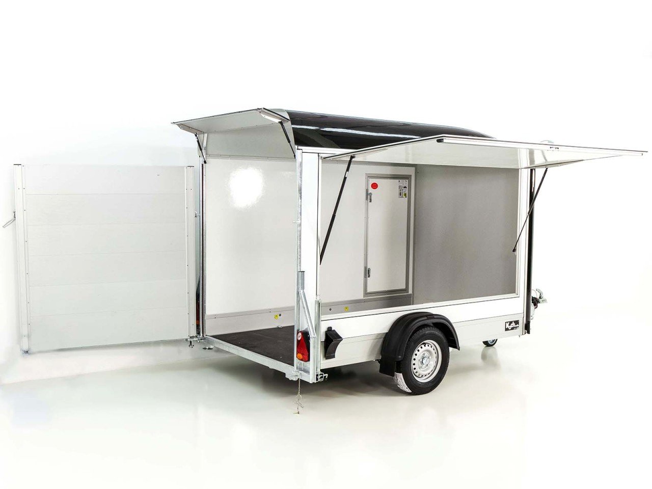 Debon Reboque fechado C300 Sandwich 148x295cm H:190cm 1,3t, Alu, Polybug, Porta, Trampilla, preto-Novo