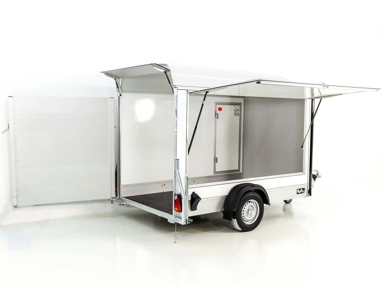 Debon Reboque fechado C300 Sandwich 148x295cm H:190cm 1,3t, Alu, Polybug, Porta, Trampilla, branco-Novo
