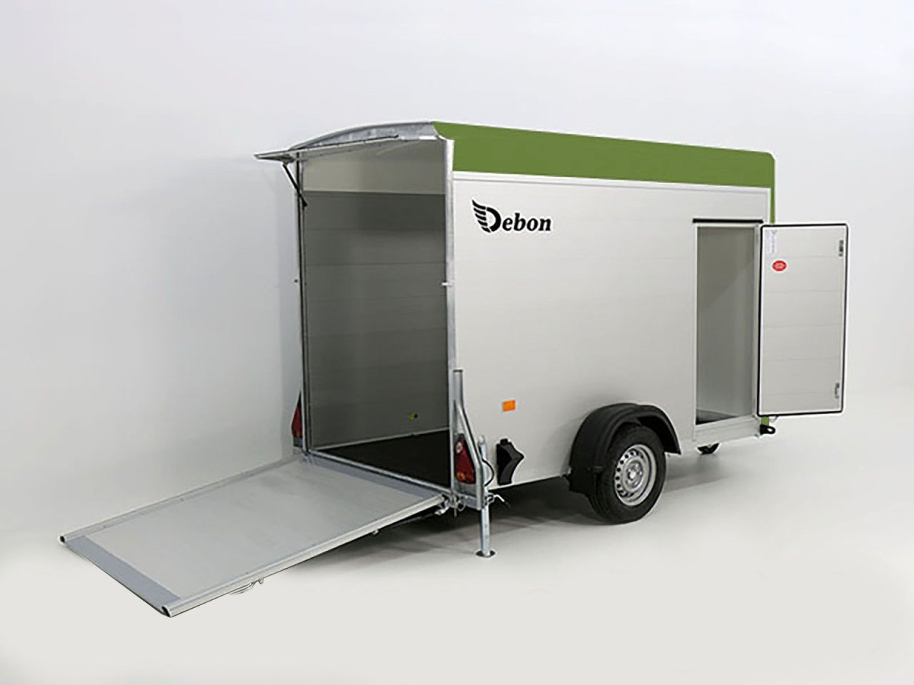 Debon Reboque fechado C300 148x295cm H:190cm 1,3t Alu, Polybug, Porta, verde oliva-Novo