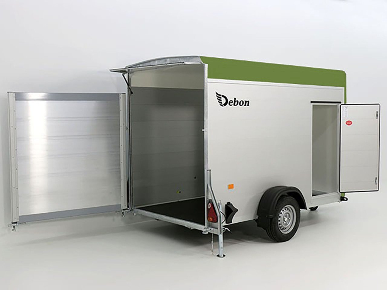 Debon Reboque fechado C300 148x295cm H:190cm 1,3t Alu, Polybug, Porta, verde oliva-Novo - Image 2