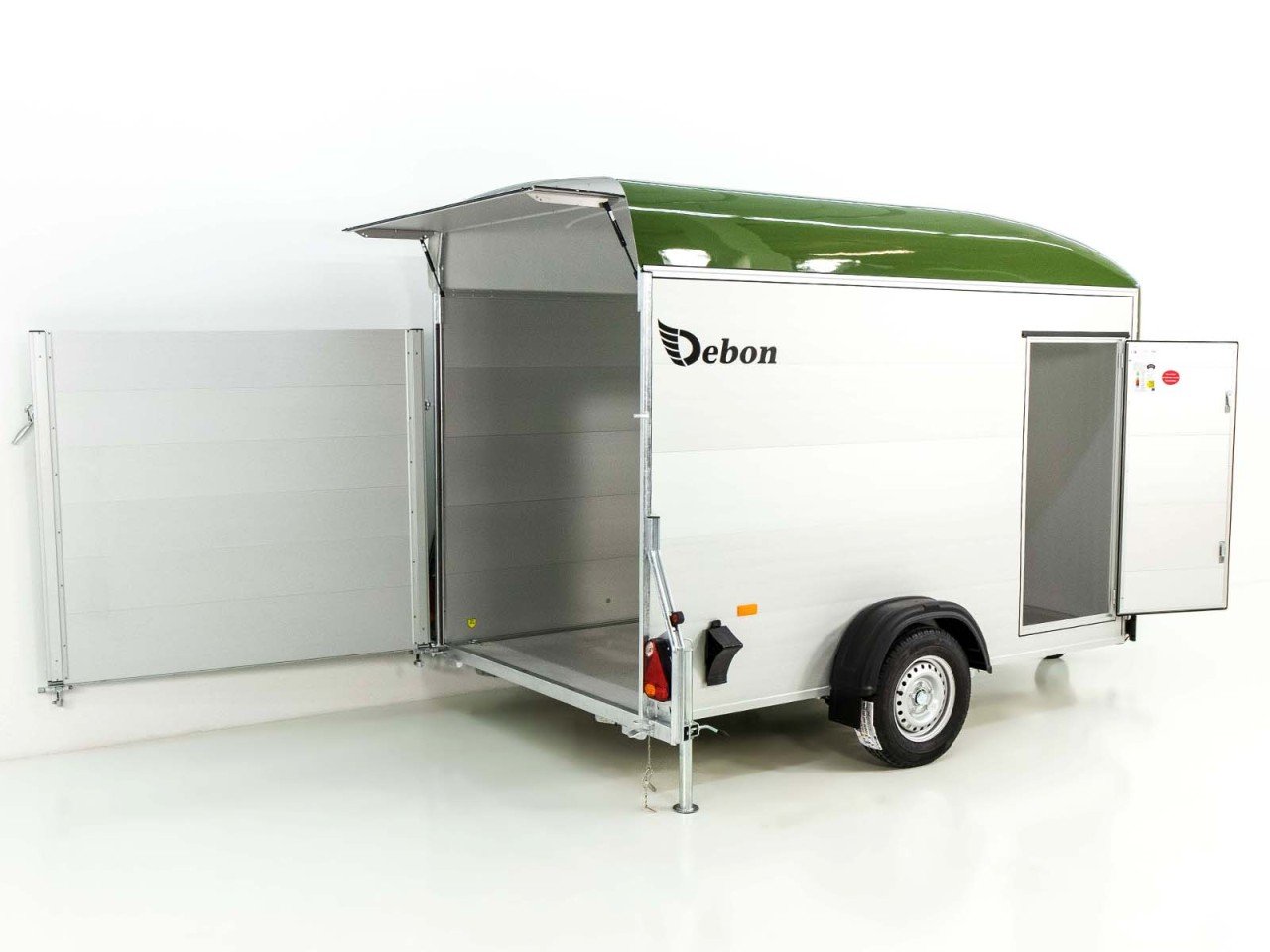 Debon Reboque fechado C400 164x315cm H:200cm 1,3t, Alu, Polybug, Porta, verde oliva-Novo - Image 2